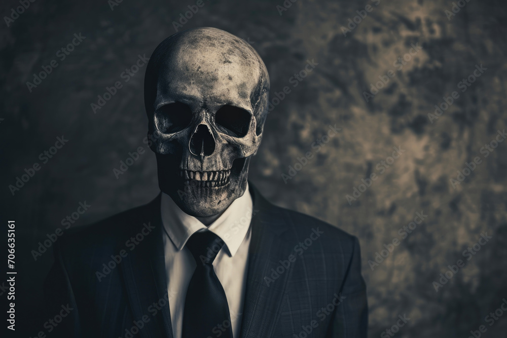 Corporeal Contrasts: Suited Skeleton Impression