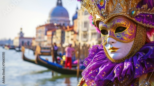 The dazzling and colorful Venice carnival scenery greeting card