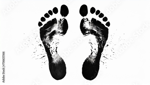 black human footprint white background isolated close up adult foot print pattern illustration barefoot footstep silhouette mark two messy bare feet painted stamp ink drawing imprint sign symbol © Irene