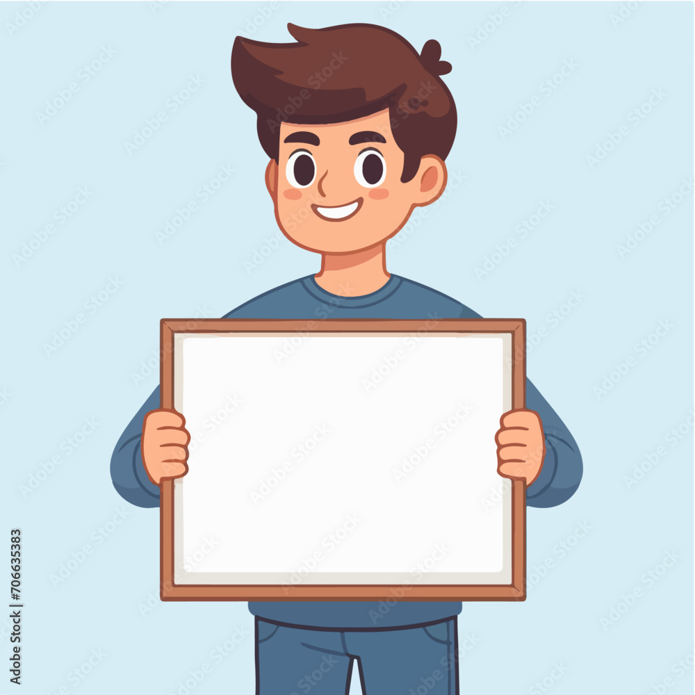 Vector people holding and showing a document paper board cartoon illustration
