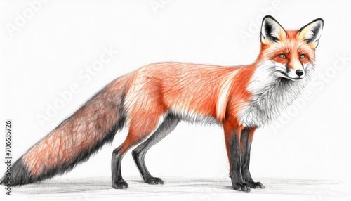 fox sketch hand drawn fox illustration in pencil red fox standing isolated on white background