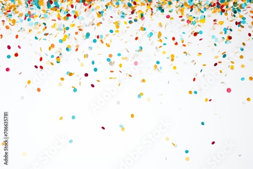 Colorful falling confetti on white background photo