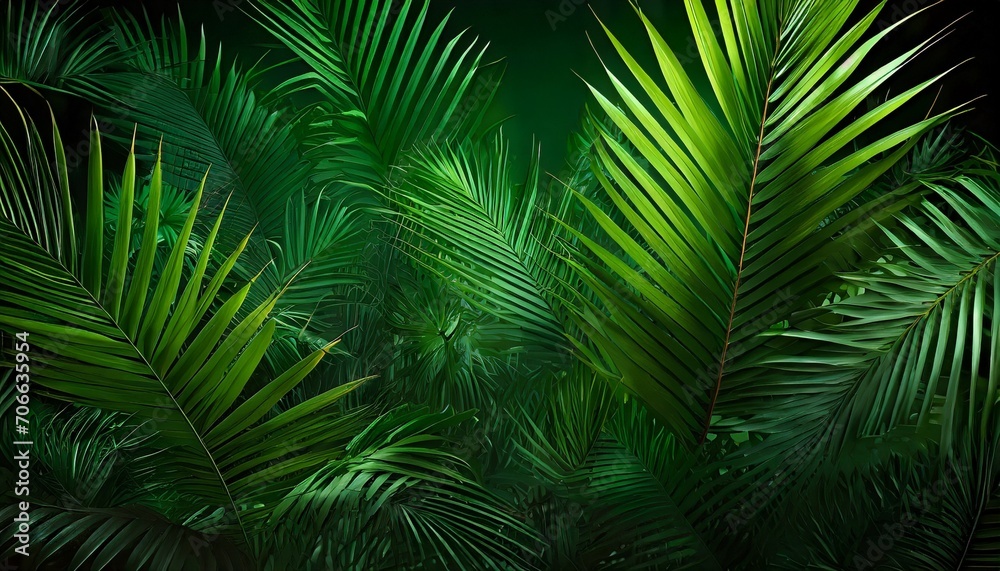 tropical palm leaf and shadow abstract natural green background dark tone textures