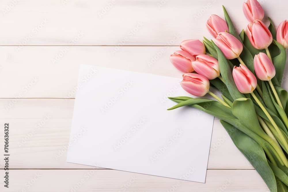 custom made wallpaper toronto digitalFlay lay of greeting card with bouquet tulip flowers on wooden background