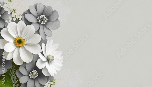 grey and white flowers banner with copy space © Irene