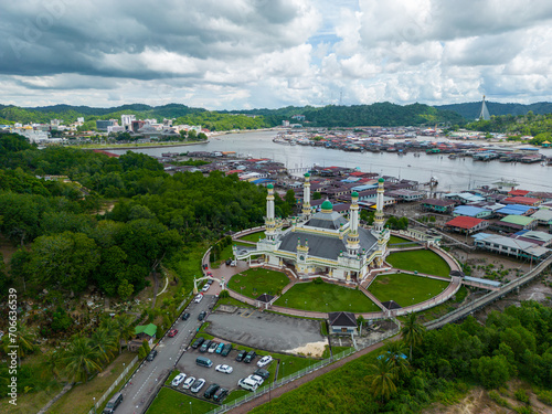 Aerial View. Masjid Duli Pengiran Muda Mahkota Pengiran Muda Haji Al-Muhtadee Billah. Bandar Seri Begawan, the capital of Brunei Darussalam. Borneo. Southeast Asia. photo