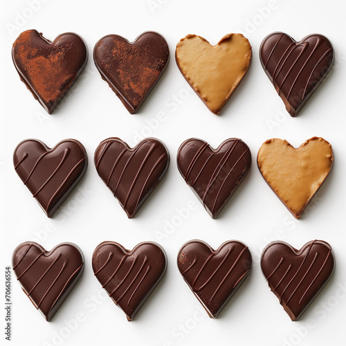 wariety of heart shaped chocolate cookies in a row photo