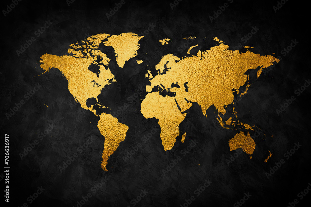 World map vector, isolated on black background. Flat Gradient Earth, map template for website pattern, annual report, infographics. Travel worldwide, map silhouette backdrop.