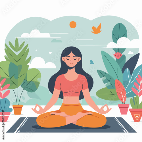 Vector chill relax meditation concept cartoon illustration