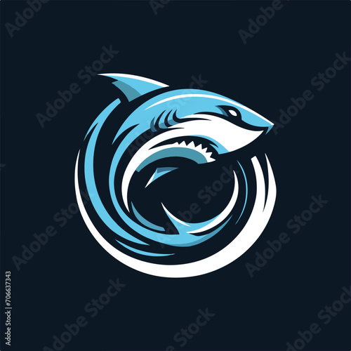 Abstract Blue Shark Logo Design Against a Dark Background
