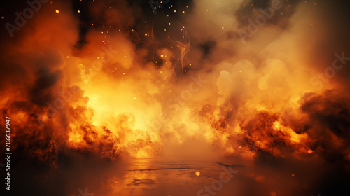 War abstract background with fire smoke and explosions. Ai Generated.  © SixthSense