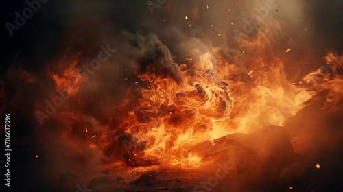 War abstract background with fire smoke and explosions. Ai Generated. 