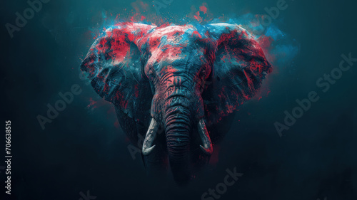 Dark Red and Blue Elephant Wallpaper Illustration © M.Gierczyk