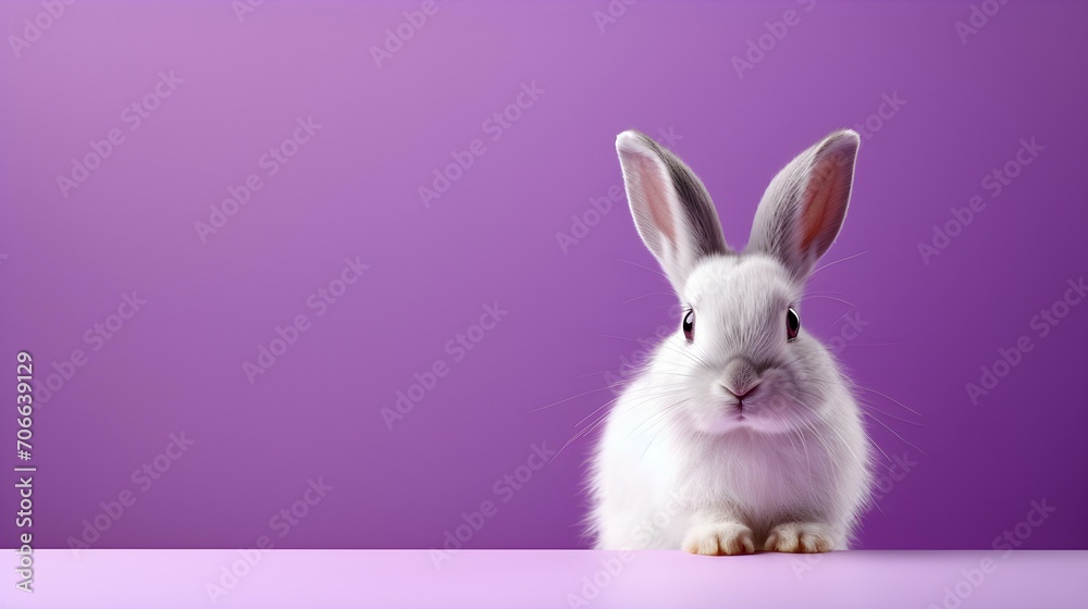 Fluffy Bunny in front of a purple Wallpaper. Blank Background with Copy Space Fluffy Bunny in front of a purple Wallpaper. Blank Background with Copy Space
