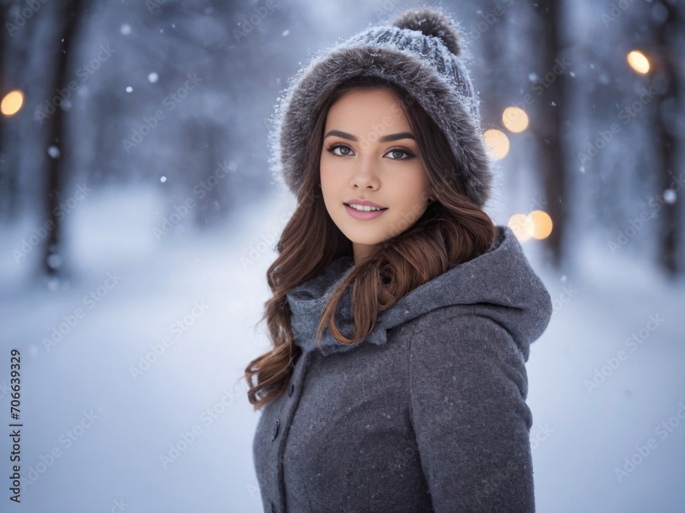 Beautiful young woman in the winter forest. Beauty, winter fashion Beautiful young woman in the winter forest. Beauty, winter fashion