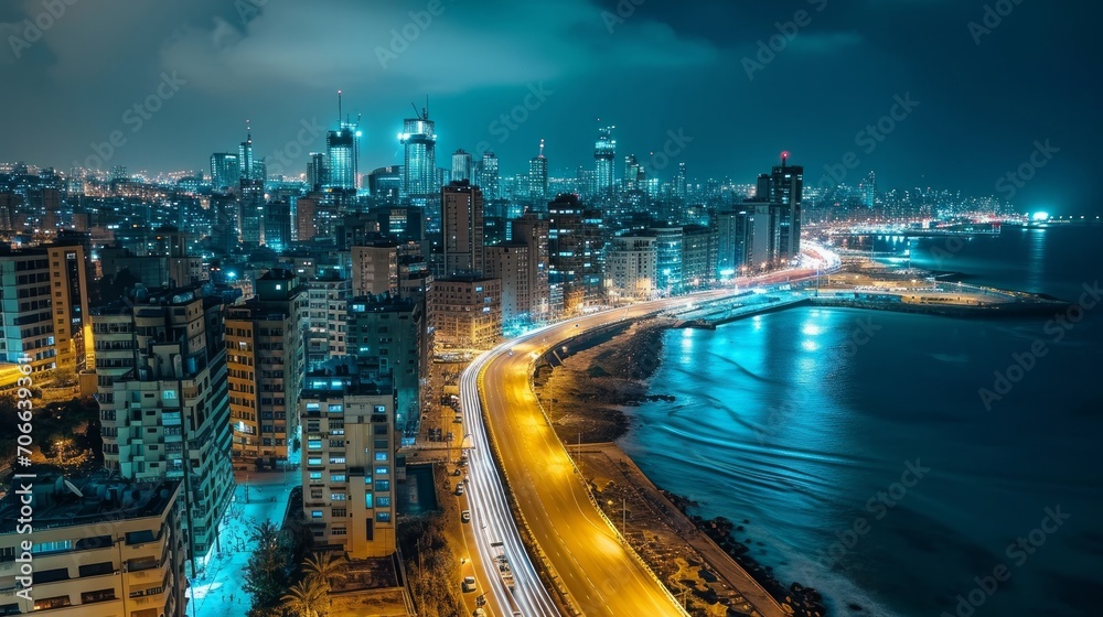 Obraz premium Aerial view of Beirut skyline at night