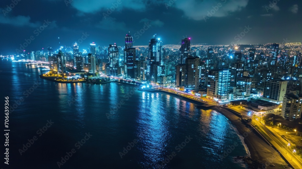 Naklejka premium Aerial view of Beirut skyline at night