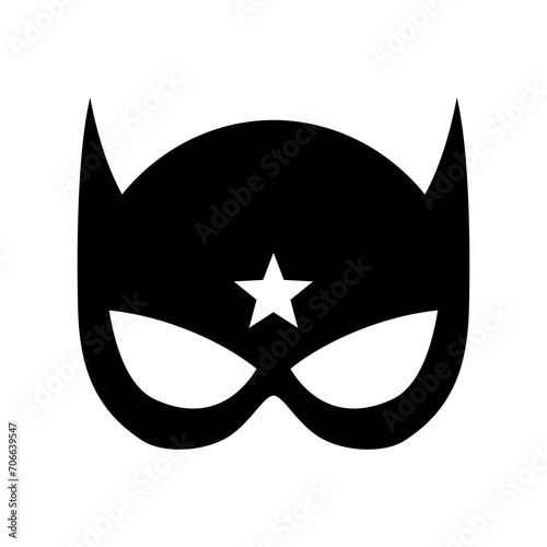 Super hero mask black icon. Superhero face masque and masking cartoon character. Comic book mask. Heroic or savior vector illustration