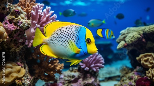 Yellow and light blue fish in aquarium © Hussam