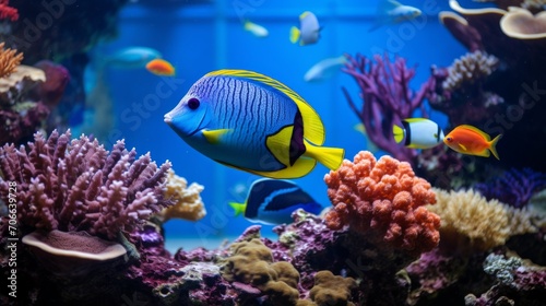 Blue and yellow fish in the ocean © Hussam