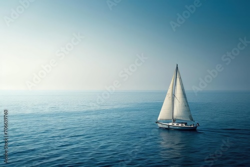 Solitary sailboat navigating the vast open sea Adventurous