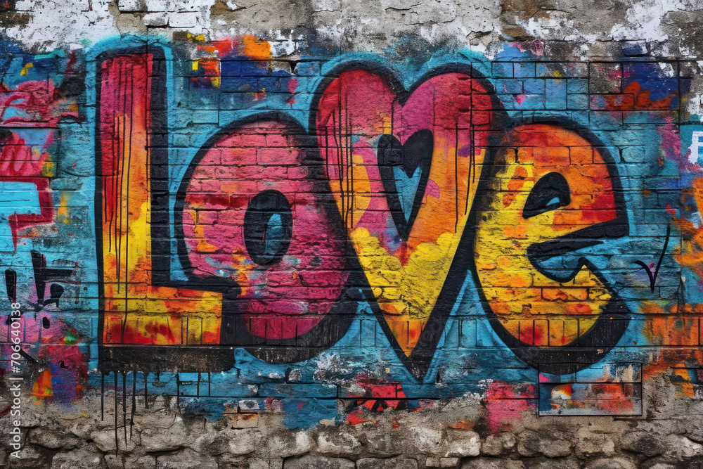 Colorful Street Art, Graffiti LOVE in a Dynamic Composition