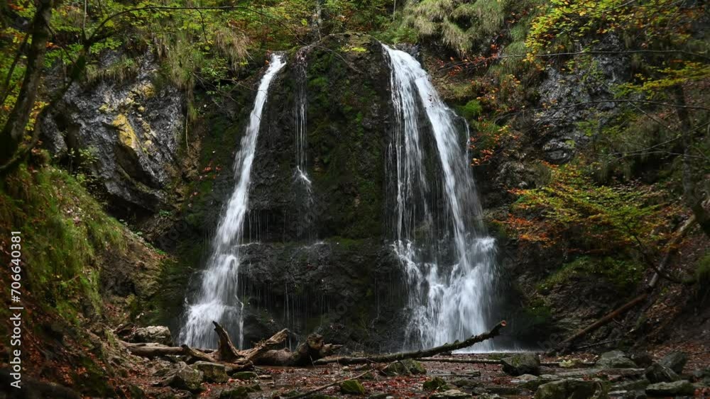 The main waterfall at Josephsthaler Wasserfälle in the autumn evening The main waterfall at Josephsthaler Wasserfälle in the autumn evening