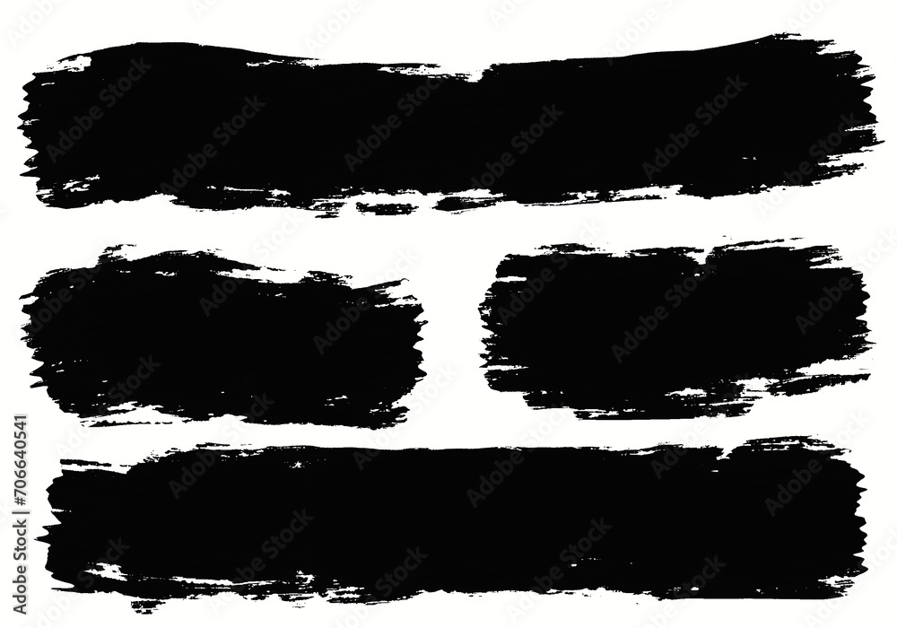 Set of brush strokes on white background. Collection of black brush strokes. 
