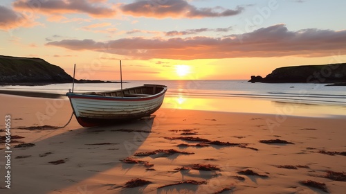 boat on the beach in sunset