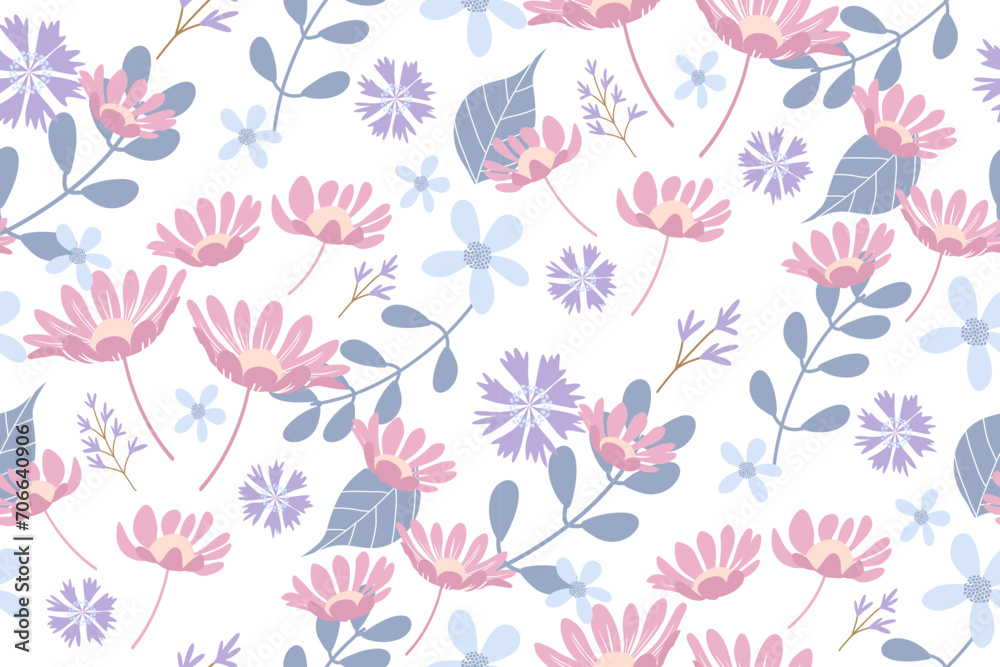 Floral pattern seamless. Spring summer pink flower batik pattern background border frame vector illustration. Flowers motifs.