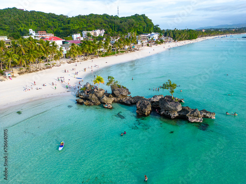 Aerial view of Boracay Island, White Beach, Western Visayas, Philippines.