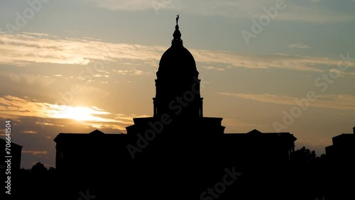 Kansas State Capitol Building in Topeka, Time Lapse at Sunrise with Colorful Sky, KS, USA