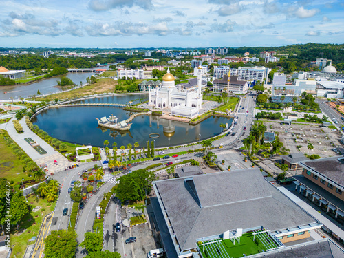 Sultan Omar Ali Seyfeddin Mosque Aerial View. Bandar Seri Begawan, the capital of Brunei Darussalam. Borneo. Southeast Asia 