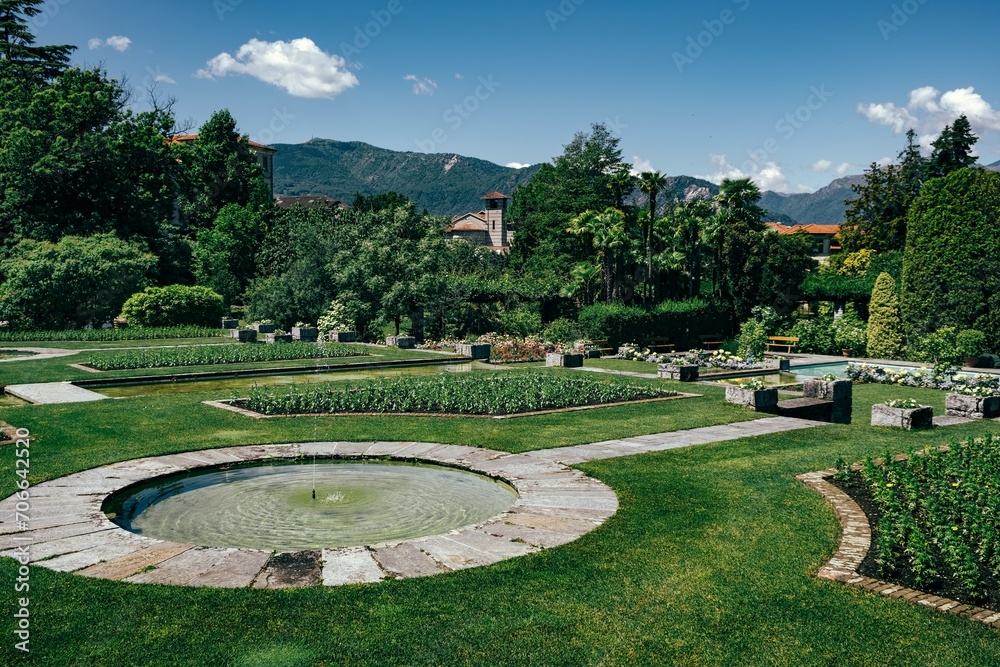 View of the park of the Verbania city, north Italy