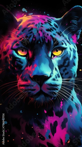 Fluorescence rainbow neon colorful panther illustration