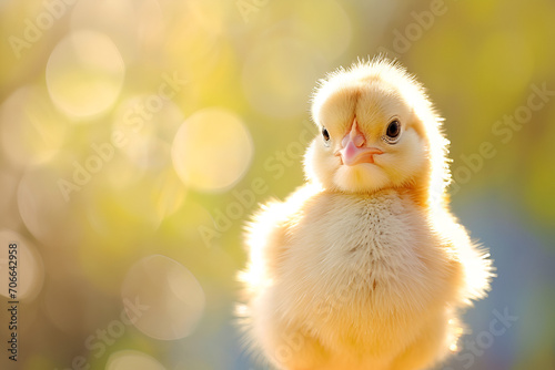 Baby chicken on a yellow background