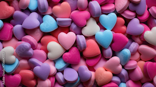 Colorful heart shaped candies for valentine's day background.
