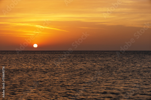 Landscape by the sea in Greece on the island of Rhodes. Sunrise  dramatic clouds. Beautiful background.