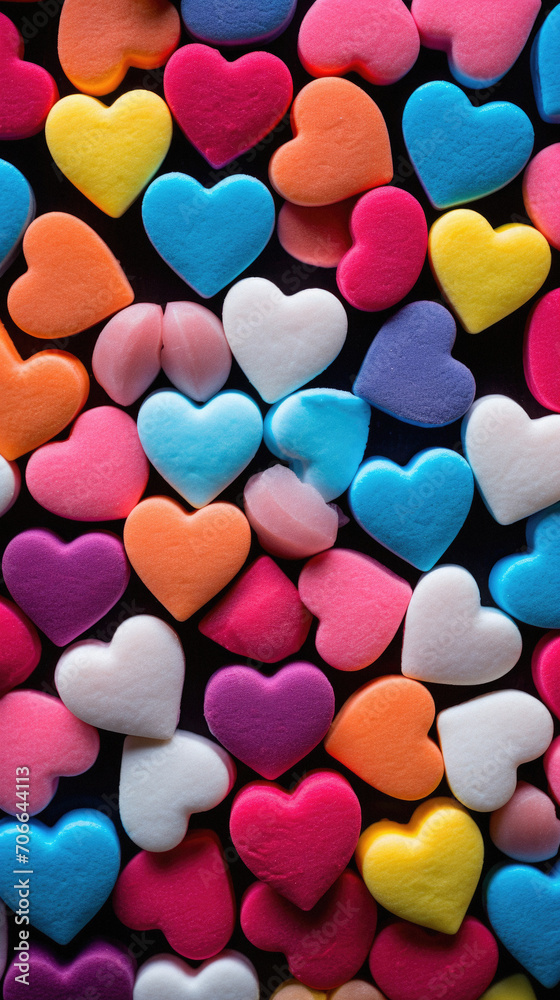Colorful heart-shaped candies on a black background. Valentine's Day. Colorful heart-shaped candies on a black background. Valentine's Day.
