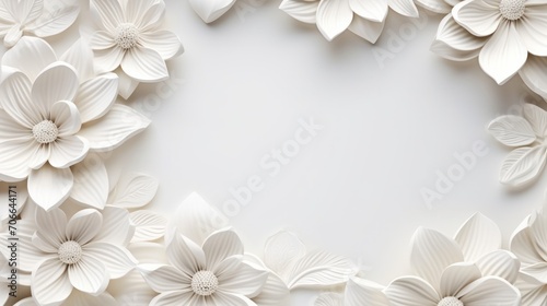 Abstract paper cut flowers. Spring concept. Frame template for decoration, invitation, greeting card.