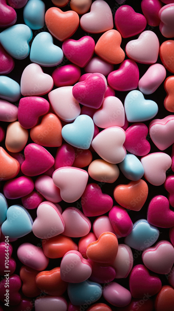 Colorful heart shaped candies on dark background. Top view. Colorful heart shaped candies on dark background. Top view.