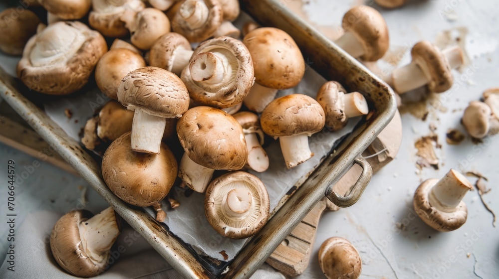 Mushrooms on a wooden tray Mushrooms on a wooden tray