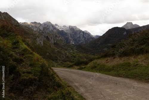 Panorama landscape of mountain village in Picos de Europa National Park
