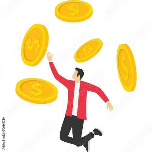Successful and debt free people plan a budget. passive income illustration. Characters enjoy financial freedom and independence. Vector illustration.

