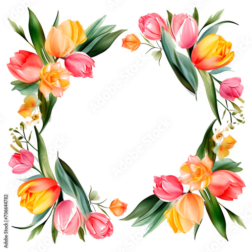 Decorative floral circle of tulips with transparent