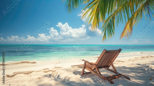 Deck chair at the tropical sandy beach