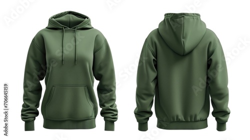 Green hoodie front and back view on white background