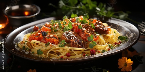 Spaghetti Aglio Olio e Peperoncino Culinary Elegance, A Visual Symphony of Pasta Harmony, Embracing Garlic and Chili Spice 