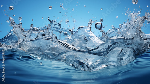 Water splashes and drops isolated on transparent background. Abstract background with blue water wave .Generative ai