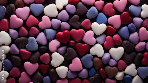 Colorful hearts on a dark background. Valentine's day background.